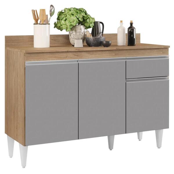 Balcão Gabinete 120cm Com Tampo 3 Portas 1 Gaveta Arizona Cas