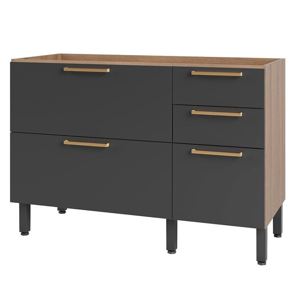 Balcão Gabinete 120cm Para Pia 2 Gavetas Avelã  Mel/grafite