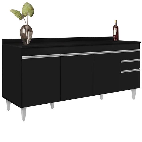 Balcão Gabinete 180cm Com Tampo Dallas Preto - Lumil