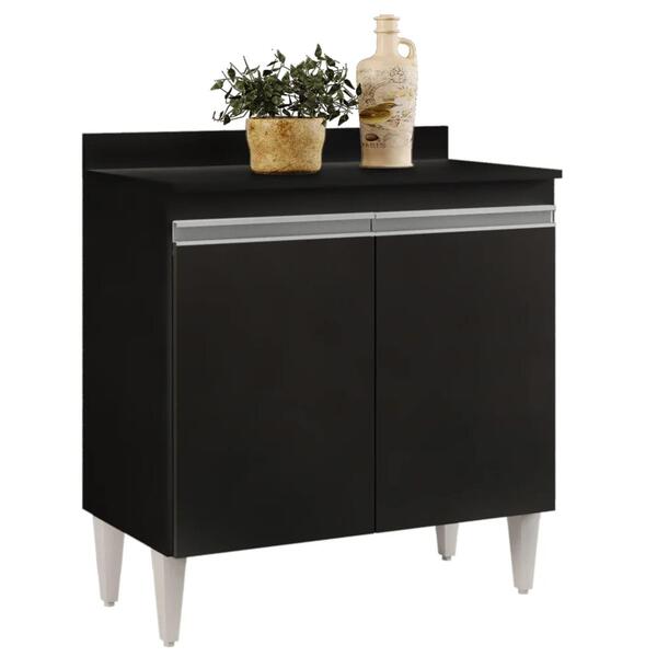 Balcão Gabinete 80cm 2 Portas Hawai Preto - Lumil Móveis
