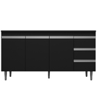 Balcão Gabinete Andréia De Pia 150cm Sem Tampo 3 Portas Preto