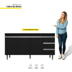 Balcão Gabinete Andréia De Pia 150cm Sem Tampo 3 Portas Preto