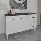 Balcão Gabinete Armário Cozinha Carine Branco Com Tampo Tampã