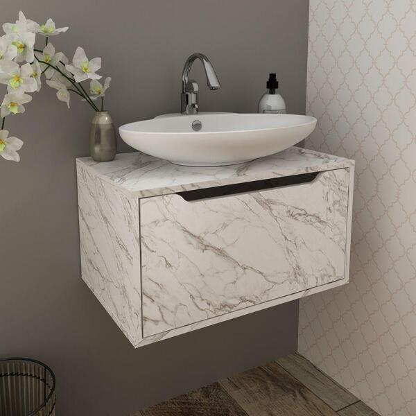 Balcão Gabinete Com 1 Porta 60cm Bn3646 Mármore Branco Tecnom