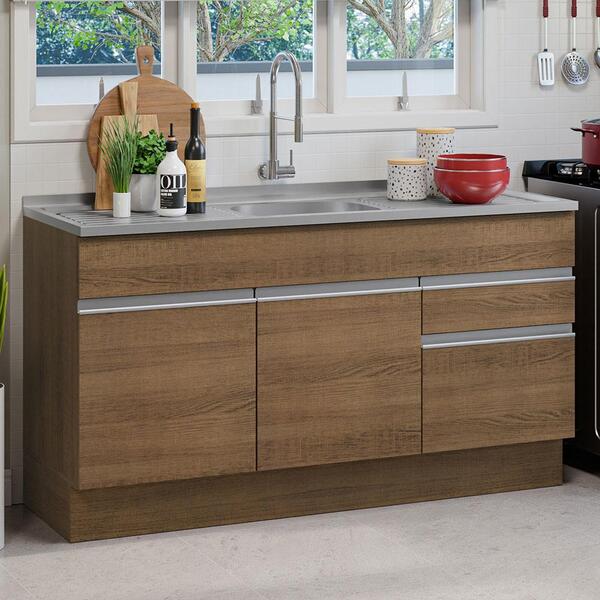 Balcão Gabinete Com Pia 150 Cm 2 Portas 2 Gavetas Rustic Glam