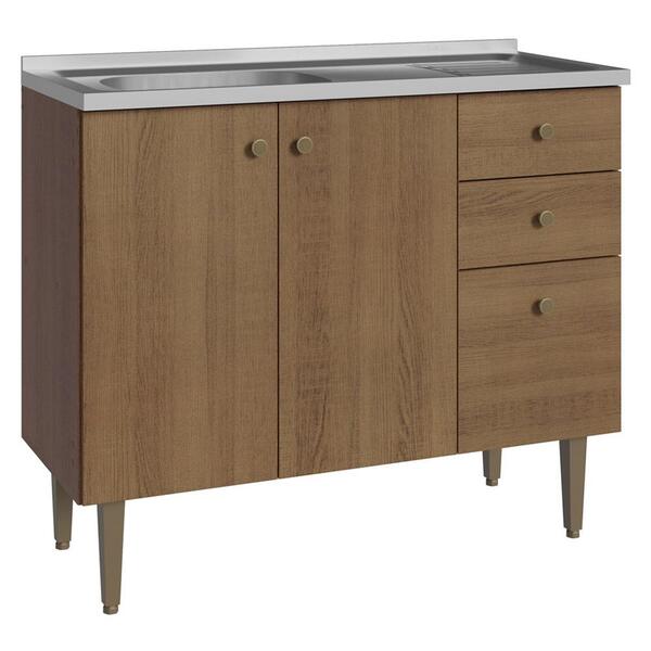 Balcão Gabinete Com Pia 3 Portas E 2 Gavetas 105cm Rustic Gou