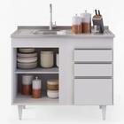 Balcão Gabinete Com Pia Inox 100cm 2 Portas 2 Gavetas Luziani