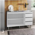 Balcão Gabinete Com Pia Inox 120cm 2 Portas 3 Gavetas Andréia