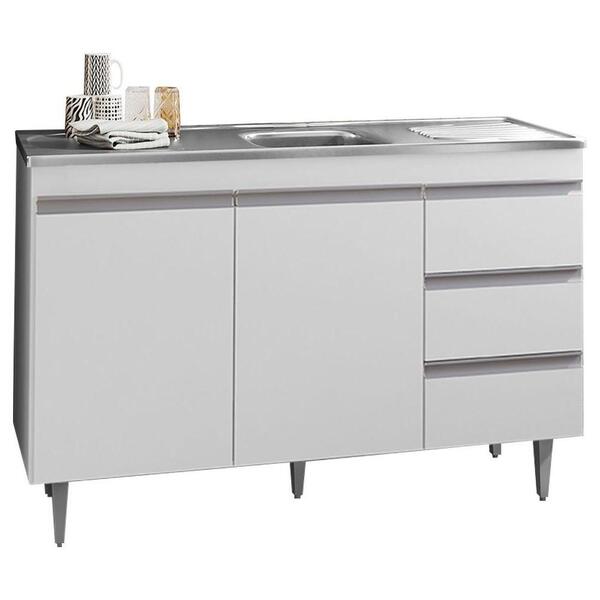 Balcão Gabinete Com Pia Inox 120cm 2 Portas 3 Gavetas Andréia