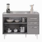 Balcão Gabinete Com Pia Inox 120cm 3 Portas 2 Gavetas Suécia