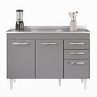 Balcão Gabinete Com Pia Inox 120cm 3 Portas 2 Gavetas Suécia