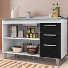 Balcão Gabinete Com Pia Inox 120cm 3 Portas Branco E Preto