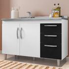 Balcão Gabinete Com Pia Inox 120cm 3 Portas Branco E Preto