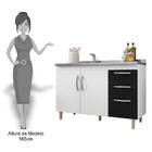 Balcão Gabinete Com Pia Inox 120cm 3 Portas Branco E Preto