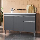 Balcão Gabinete Com Pia Inox 120cm 3 Portas E 1 Gaveta Tatian