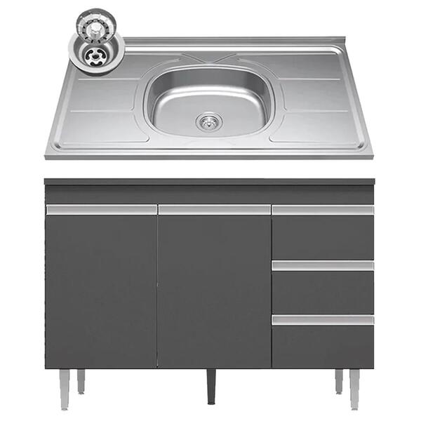 Balcão Gabinete Com Pia Inox 120cm Andréia 2 Portas Cinza – A