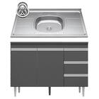 Balcão Gabinete Com Pia Inox 120cm Andréia 2 Portas Cinza – A