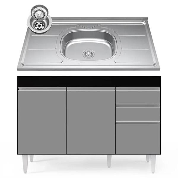 Balcão Gabinete Com Pia Inox 120cm Michigan Preto/cinza - Lum