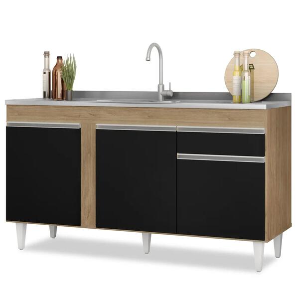 Balcão Gabinete Com Pia Inox 150cm 3 Portas 1 Gaveta Dakota C