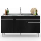 Balcão Gabinete Com Pia Inox 150cm 3 Portas 1 Gaveta Dakota P