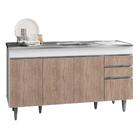 Balcão Gabinete Com Pia Inox 150cm 4 Portas 2 Gavetas Branco