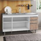 Balcão Gabinete Com Pia Inox 150cm 4 Portas 2 Gavetas Branco