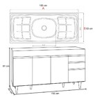 Balcão Gabinete Com Pia Inox 150cm 4 Portas 2 Gavetas Marroco