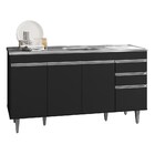 Balcão Gabinete Com Pia Inox 150cm 4 Portas 2 Gavetas Marroco