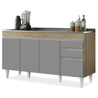 Balcão Gabinete Com Pia Inox 150cm Marrocos Castanho/cinza -