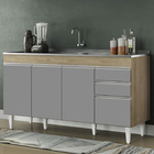 Balcão Gabinete Com Pia Inox 150cm Marrocos Castanho/cinza -