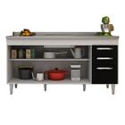 Balcão Gabinete Com Pia Inox 160cm 4 Portas Branco E Preto