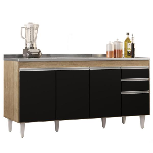 Balcão Gabinete Com Pia Inox 160cm Arkansas Castanho/preto -