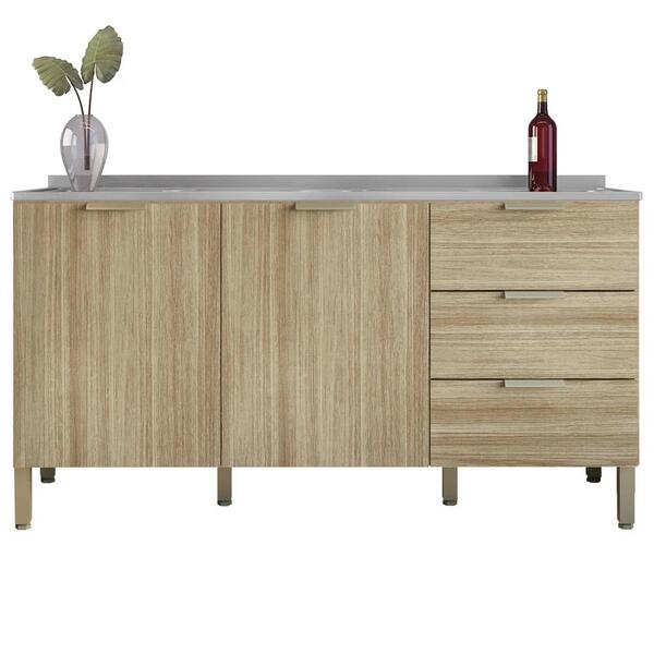 Balcão Gabinete Com Pia Inox 160cm Charm Z06 Freijó - Mpozena