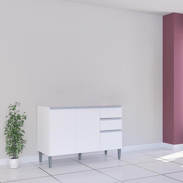 Balcão Gabinete Com Tampo 120cm 3 Portas Branco - Fdecor