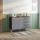 Balcão Gabinete Com Tampo 120cm 3 Portas Chocolate / Cinza Gr