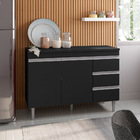 Balcão Gabinete Cozinha Andréia 120cm Com Tampo 2 Portas Pret