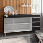 Balcão Gabinete Cozinha Andréia 150cm Com Tampo 3 Portas Pret