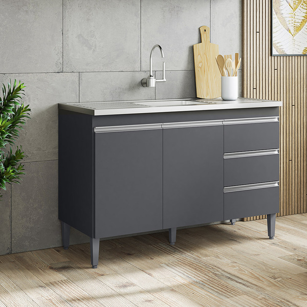 Balcão Gabinete De Pia Sem Tampo 120cm 2 Portas 3 Gavetas And