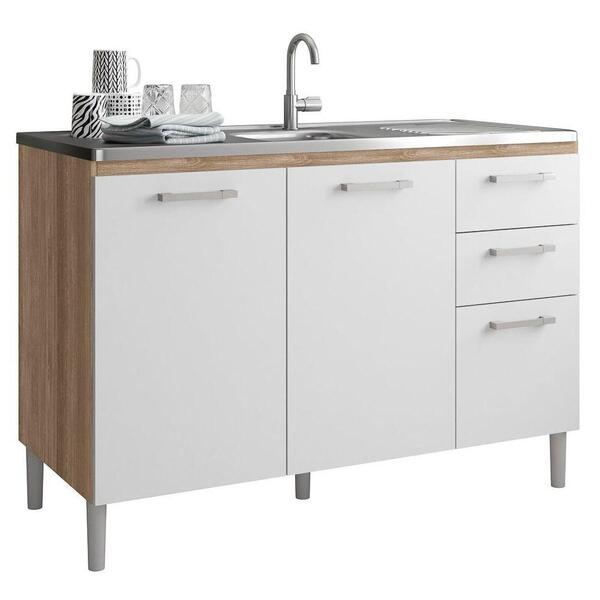 Balcão Gabinete De Pia Sem Tampo 120cm 3 Portas Nogal/branco