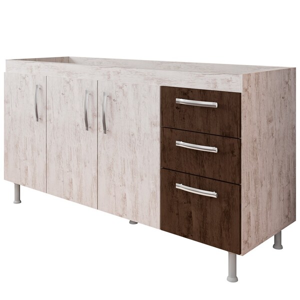 Balcão Gabinete De Pia Sem Tampo 160cm Nathan 3 Portas Rústic