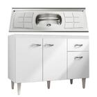 Balcão Gabinete Gabriela Com Pia Inox 120cm 3 Portas Branco/p