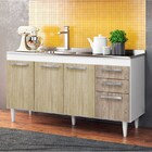 Balcão Gabinete Lis Com Pia Inox 150cm 4 Portas Branco/carval