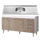 Balcão Gabinete Lis E Pia Inox 150cm Branco E Castanho