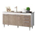 Balcão Gabinete Lis E Pia Inox 150cm Branco E Castanho