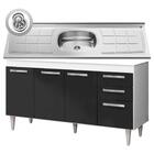Balcão Gabinete Lis E Pia Inox 150cm Branco E Preto