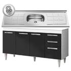 Balcão Gabinete Lis E Pia Inox 150cm Branco E Preto
