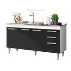 Balcão Gabinete Lis E Pia Inox 150cm Branco E Preto