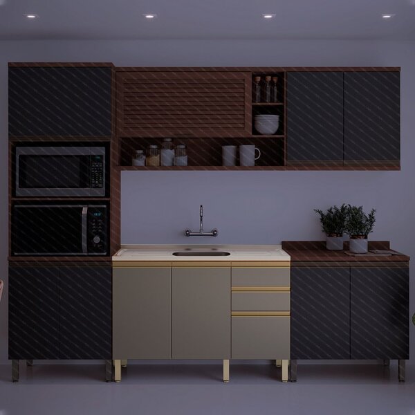 Balcão Gabinete Macadâmia Para Pia 2 Portas Freijó/grafite