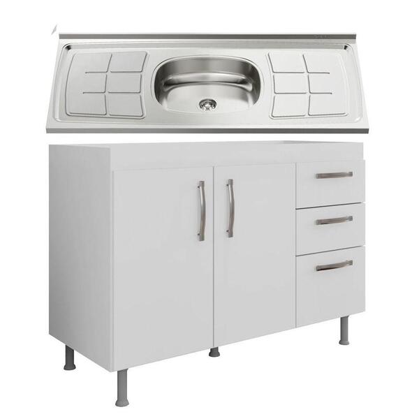 Balcão Gabinete Nathan E Pia Inox 120cm 2 Portas - Nathy Móve