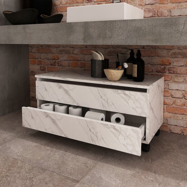 Balcão Gabinete Para Banheiro 80cm Com Rodízio E 2 Gavetas Bn